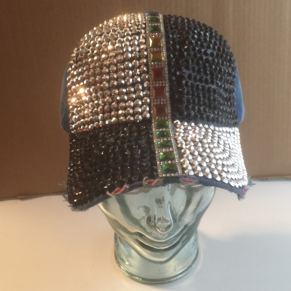 Silver & Black Bling Denim Baseball Cap
